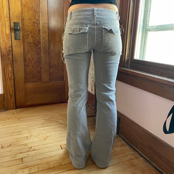 VTG Y2K So GSJC Stretch Gray Corduroy Flares | Indie Sleaze Low Rise 2000s Pants - Picture 1 of 11
